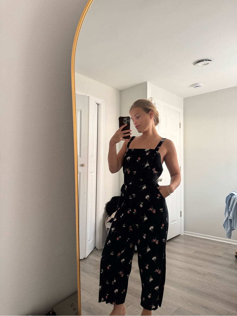 Hollister Black Floral Strappy Wide-Leg Jumpsuit